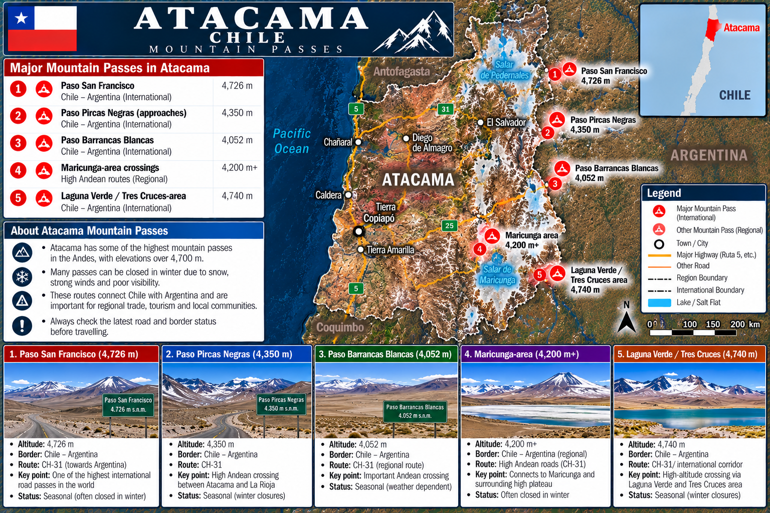 Atacama Chile Mountain Passes Map